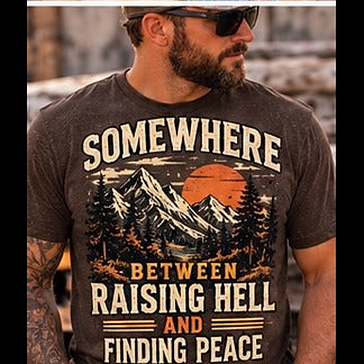 Somewhere Between Raising Hell And Finding Peace Tee square featured