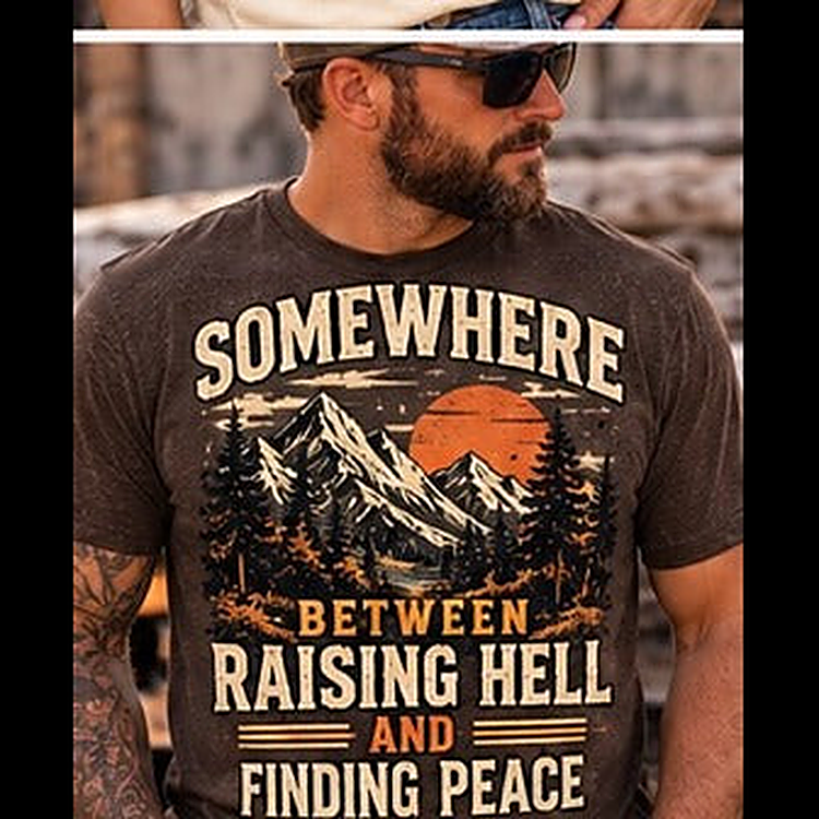 Somewhere Between Raising Hell And Finding Peace Tee square featured