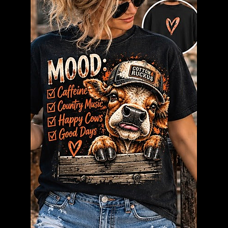 Mood Caffeine Country Music Happy Cows Good Days Tee square featured